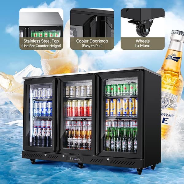 53 in. 11.5 cu. ft. Single Zone 328-Cans Back Bar Beverage Cooler with Glass Door in Black ETL Certified, 32°F-50°F