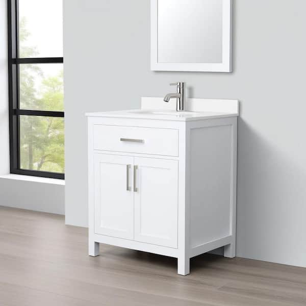 Beckett 30 in. W x 22 in. D x 35 in. H Single Sink Bathroom Vanity in White with White Cultured Marble Top