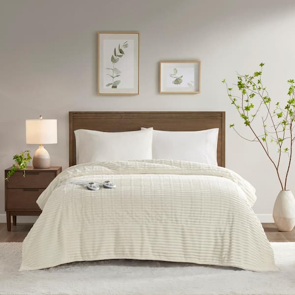 Serta Corded Plush Ivory Plush Full Electric Blanket