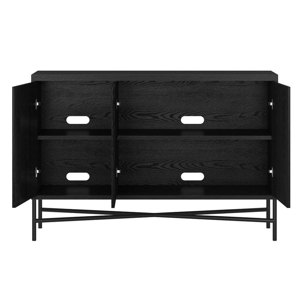 Black Grain Modern 48" Wide Buffet Table with Adjustable Shelves
