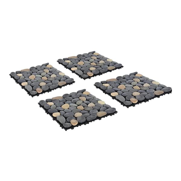 11.8 in. x 11.8 in. x 1.18 in. Square Multi-Color Pebble Interlocking Step Stone for Yard Lawn Patio Pathway (4 Pieces)
