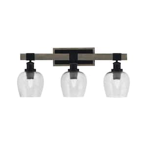 Richmond 11.25 in. 3 Light Vanity Light Matte Black & Painted Wood-look Metal with 6" Smoke Bubble no bulbs included