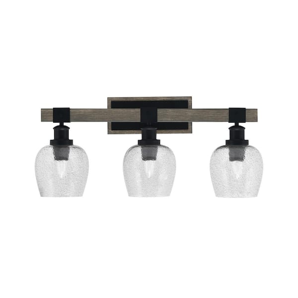 Unbranded Richmond 26.5 in. 3-Light Vanity Light Matte Black and Painted Wood-look Metal with 6 in. Smoke Bubble no bulbs included
