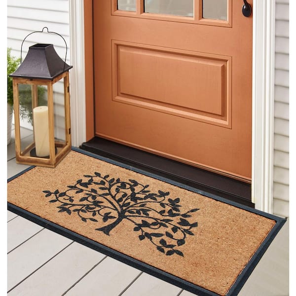 Outdoor Indoor Doormat 18 X 30 Gray / Beige / Black Rubber Backed
