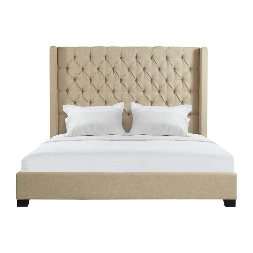 Arden King Beige Tufted Upholstered Wood Frame Bed