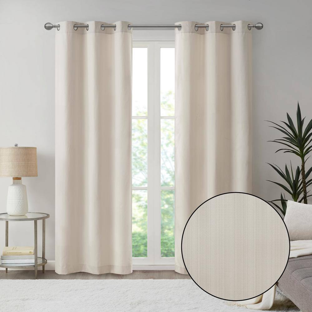 Ivory Room Darkening Grommet Top Polyester Curtain Panels