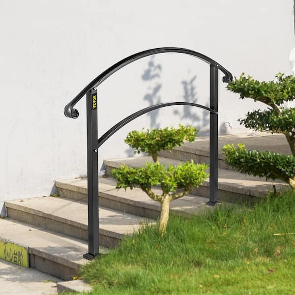 Handrails Fit 1 to 3 Steps Stair Railing Wrought Iron Handrail Front Porch Hand Rail for Outdoor Steps, Black