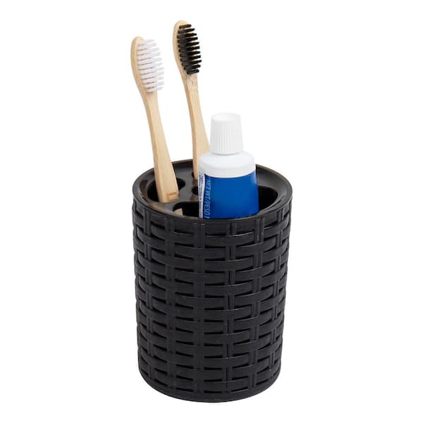 MyGift 4 PC Line Textured Dark Brown Ceramic Soap Dish, Soap Dispenser, Toothbrush Holder & Tumbler Bathroom Set