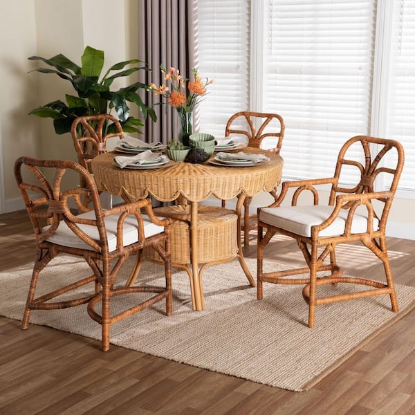Trevor 5-Piece Light Honey Rattan Top Dining Set Seats 4