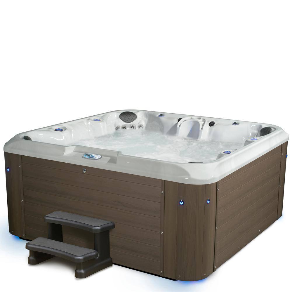 Outerbanks Gray 7-Person 100-Jet Square Hot Tub with LED Lighting