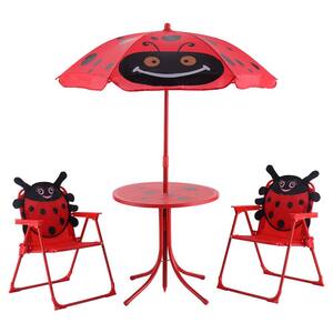 3-Piece Iron Kids Patio Folding Table and Chairs Set with Umbrella
