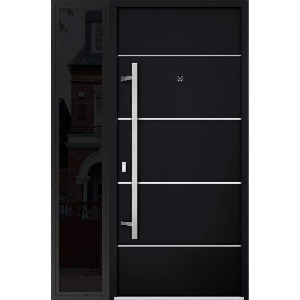 Modern Black Enamel Metal Exterior Prehung Door with Sidelites