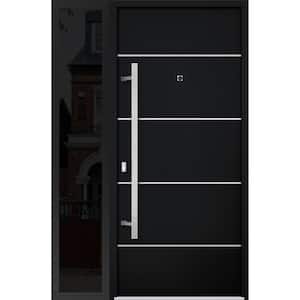 6083 50 in. x 80 in. Right-hand/Inswing Sidelight Black Enamel Steel Prehung Front Door with Hardware