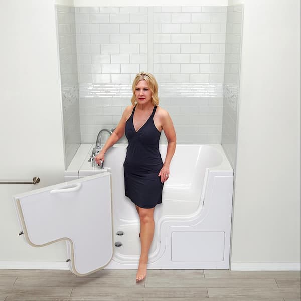 TransferXXXL 55 in. x 36 in. Acrylic Walk-In Soaking Bathtub in White, 5 Piece Fast Fill Faucet, LHS 2 in. Dual Drain