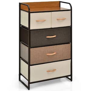 5-Drawer Cream Dresser Storage with Wooden Top 39 in. x 23 in. x 11.5 in.