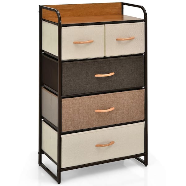 Costway 5-Drawer Cream Dresser Storage with Wooden Top 39 in. x 23 in. x 11.5 in.