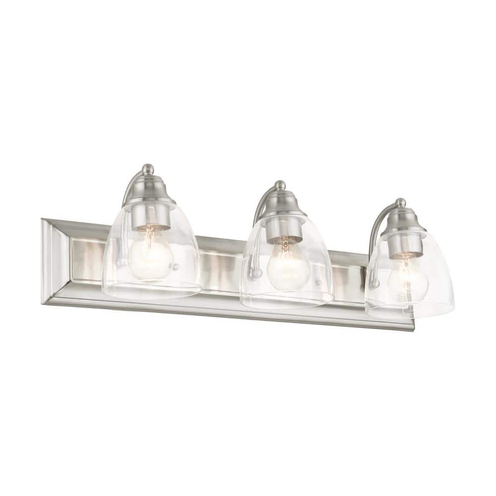 Elegant Brushed Nickel 3-Light Vanity Sconce with Hand Blown Glass Shades