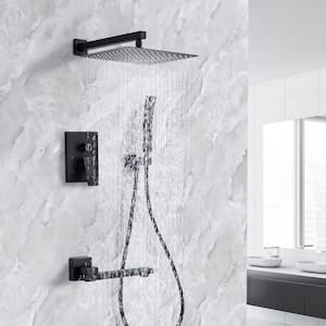 10 in. Shower Head 2-Handle 1-Spray Square High Pressure Shower Faucet with Tub Spout in Matte Black (Valve Included)