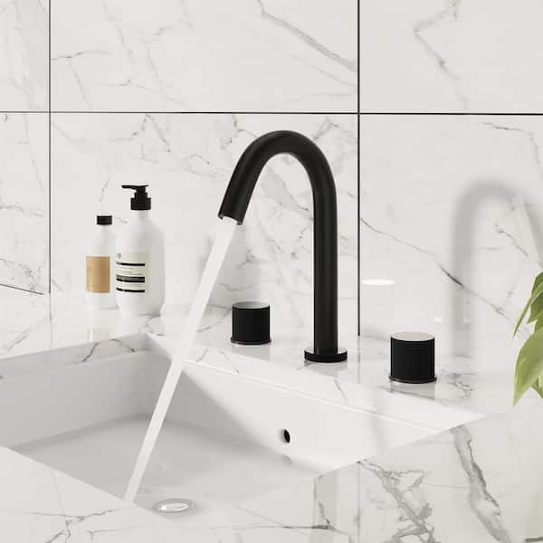 Deck Mounted 8 in. Widespread Double Handle Bathroom Faucet in Matte Black
