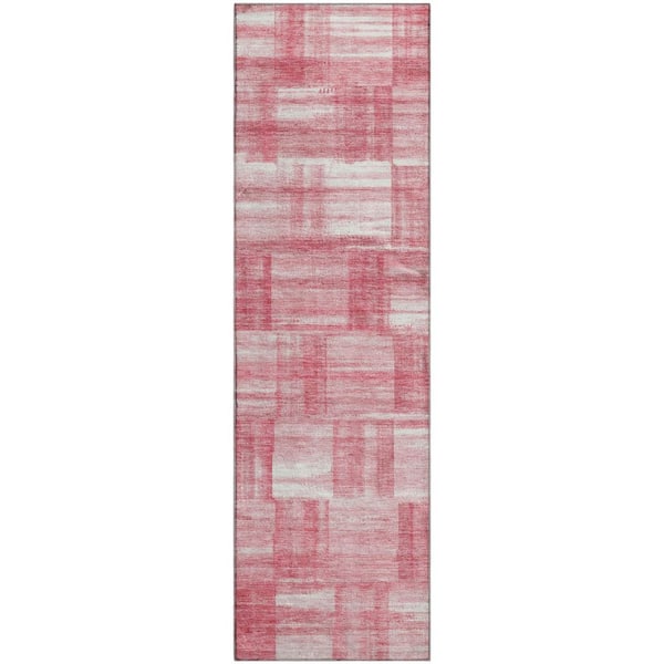 Mayfield Premium Machine Washable Abstract AMF2517 Pink 2 ft. x 7 ft. Runner Rug