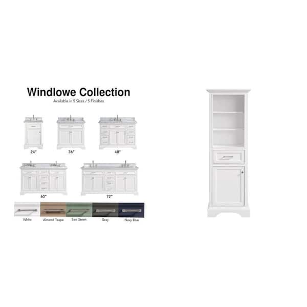 Windlowe 61 in. Double Sink Vanity with Marble Top and 22 in. x 16 in. x 65 in. Linen Cabinet Combo