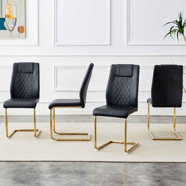Modern Black PU Leather Seat Dining Chairs Set of 4 for Kitchen, Living, Dining Room