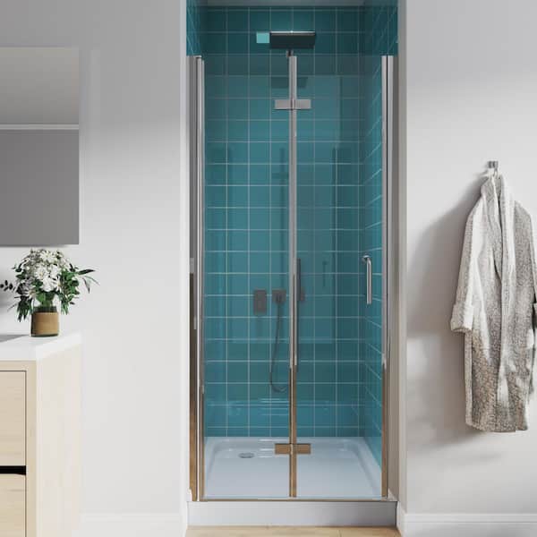 34 to 35-1/2 in. W x 72 in. H Bi-Fold Frameless Shower Doors in Chrome with Clear Glass