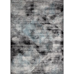 Black 5 ft. x 7 ft. Contemporary Distressed Geometric Area Rug