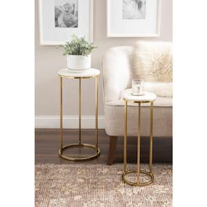 Udorie 12 in. White and Gold Marble Nesting End Table