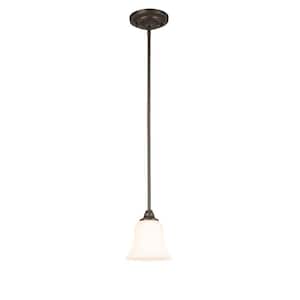 1-Light Oil Rubbed Bronze Mini Pendant with Frosted White Glass Shade