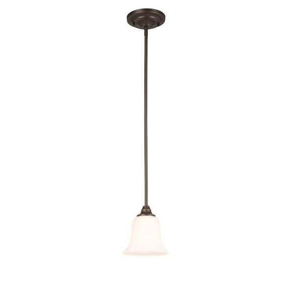 Hampton Bay 1-Light Oil Rubbed Bronze Mini Pendant with Frosted White Glass Shade