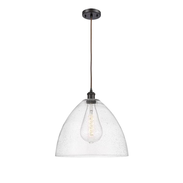 Innovations Bristol Glass 60-Watt 1 Light Oil Rubbed Bronze Shaded Pendant Light with Seeded glass Seeded Glass Shade