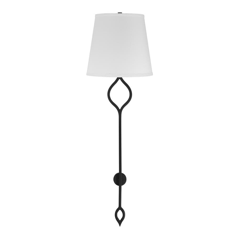Matte Black 2-Light Wall Sconce with White Fabric Shade