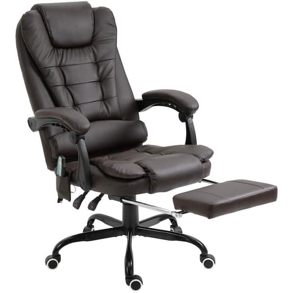 Vinsetto High Back Massage Office Desk Chair with 6 Point Vibrating Pillow  Computer Recliner Chair with Retractable Footrest and Adjustable Lumbar  Support Brown
