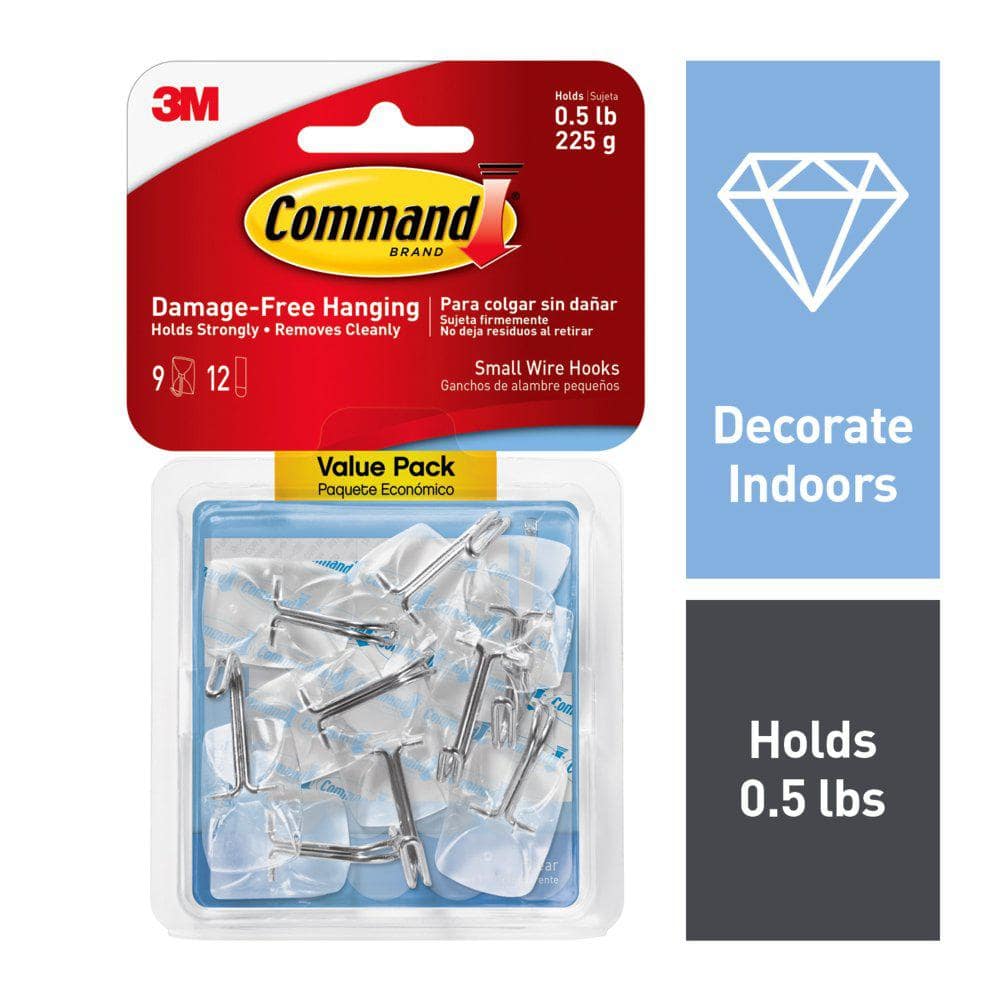 Command 1/2 lb. Small Clear Wire Hook Value Pack (9 Hooks, 12 Strips)  17067CLRVP - The Home Depot