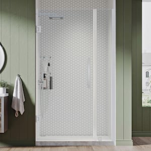 Tampa-Pro 35 1/16 in. W x 72 in. H Pivot Frameless Shower in Chrome with Shelves