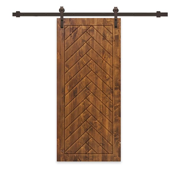 CALHOME 44 in. x 96 in. Walnut Stained Pine Wood Modern Interior Sliding Barn Door with Hardware Kit