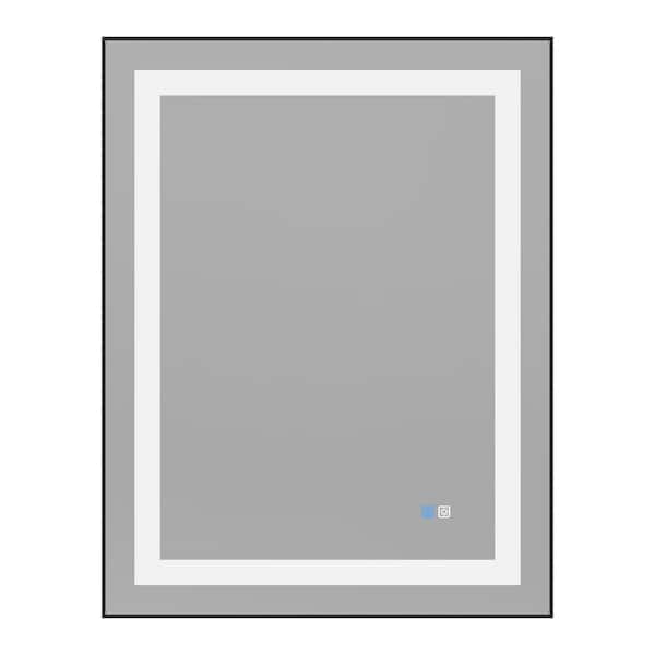 ES-DIY 28 in. W x 36 in. H Rectangular Black Framed Anti-Fog LED Wall Mounted Bathroom Vanity Mirror Lighted Mirror