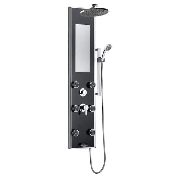 PULSE Showerspas Leilani 6-Jet Shower System with Black Tough Glass panel in Chrome