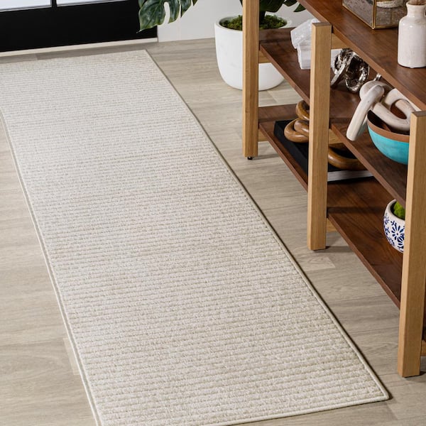 Aarhus High-Low Minimalist Scandi Striped Ivory/Cream 2 ft. x 8 ft. Indoor/Outdoor Runner Rug