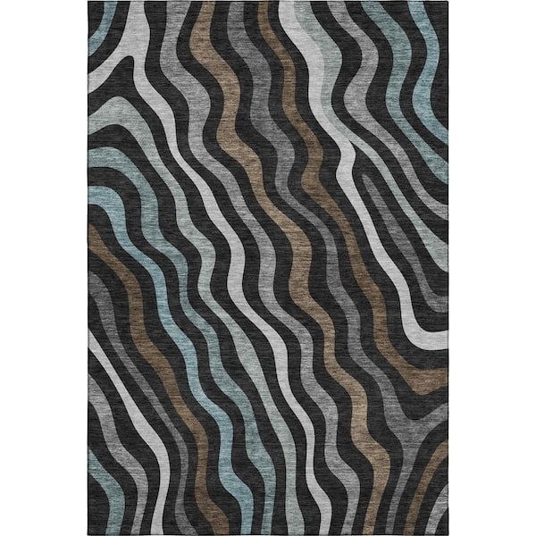 Mayfield Premium Machine Washable Abstract AMF2570 Black 10 ft. x 14 ft. Area Rug