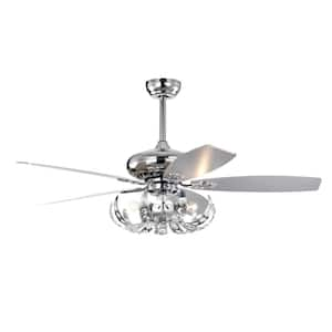 Njord 52 in. Indoor Chrome Crystal Ceiling Fan with Remote Control and Reversible Motor