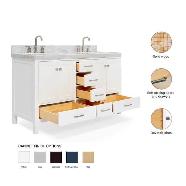 ARIEL Cambridge 60 in. Double Sink Freestanding Bathroom Vanity in