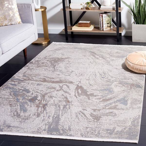 Platinum 9 ft. x 12 ft. Gray/Ivory Beige Marble Swirl Area Rug