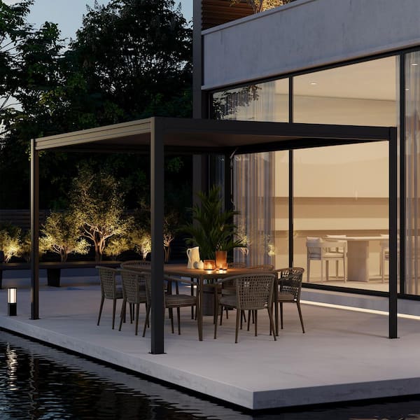 Celestia 10 ft. x 13 ft. Gray Aluminum Frame Outdoor Patio Louvered Pergola with Adjustable Shade Roof