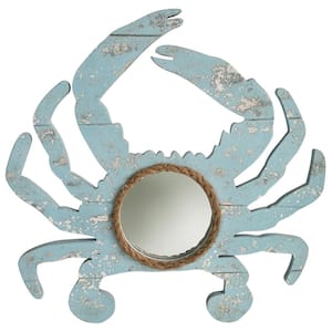 Weathered Crab 18 in. x 18 in. Modern Round Framed Weathered Blue Decorative Mirror