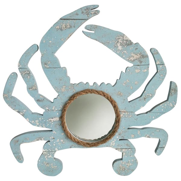 StyleCraft Weathered Crab 18 in. x 18 in. Modern Round Framed Weathered Blue Decorative Mirror