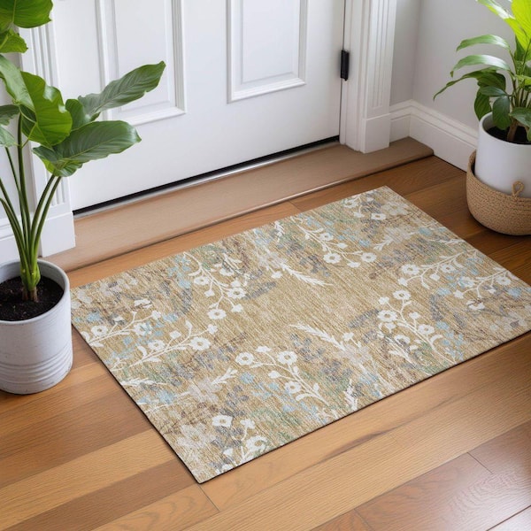 Chantille Machine Washable Indoor/Outdoor Abstract ACN2334 Gold 2 ft. x 3 ft. Accent Rug