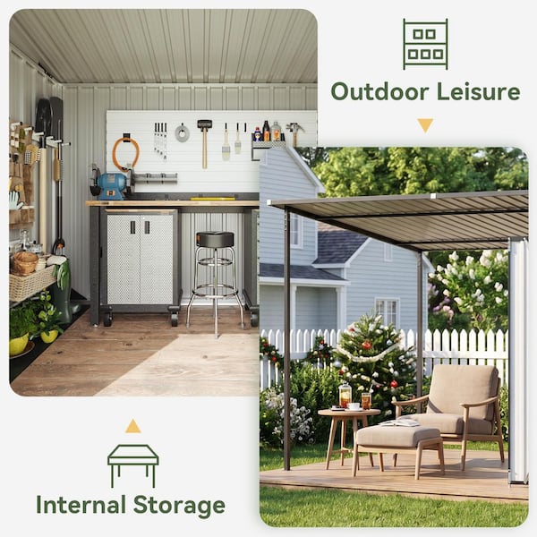 Sizzim 14 ft. W x 6 ft. D Metal Shed with Open Pergola, 8 x 6