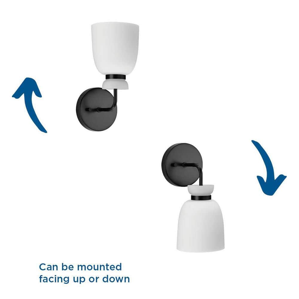 Lexie Matte Black Steel Vanity Light with Opal Glass Shade